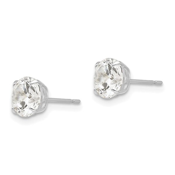 14k White Gold 6mm Round CZ Post Earrings - Image 2