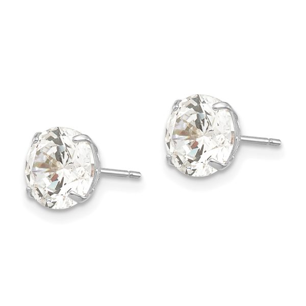 14k White Gold 7mm Round CZ Post Earrings - Image 2