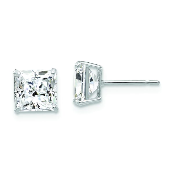 14k White Gold 6mm Square CZ Post Earrings