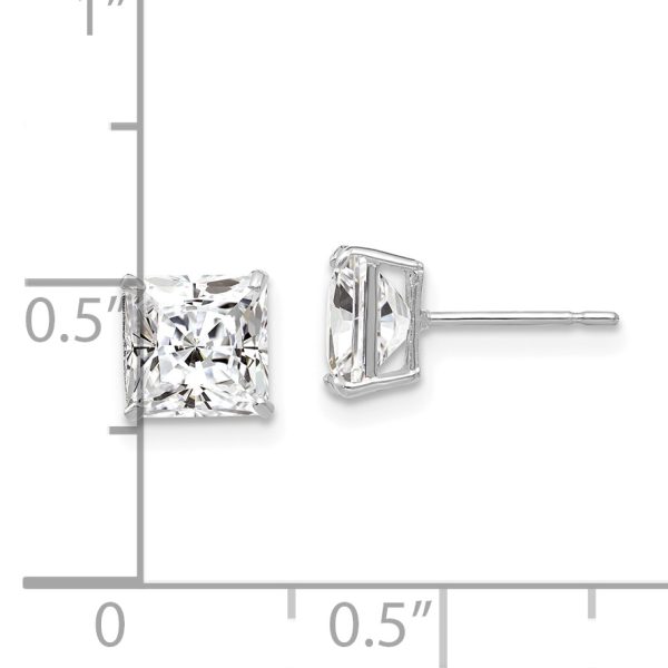 14k White Gold 6mm Square CZ Post Earrings - Image 3