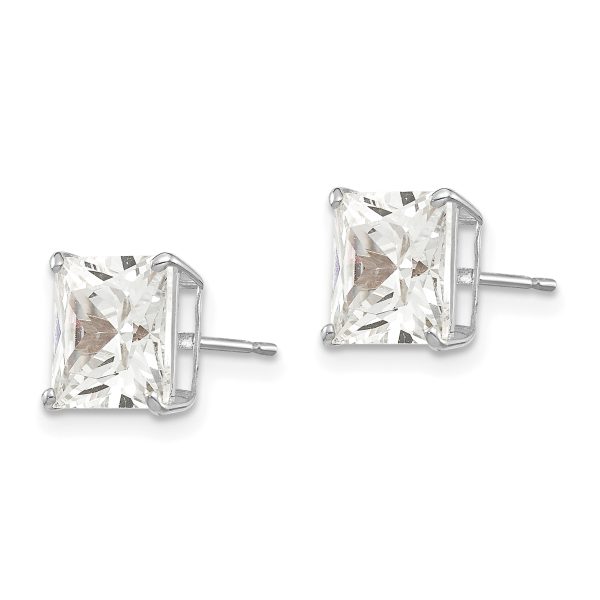 14k White Gold 7mm Square CZ Post Earrings - Image 2