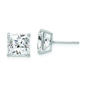 14k White Gold 7mm Square CZ Post Earrings