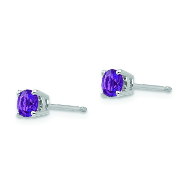 14k White Gold 4mm Amethyst Earrings - Image 2