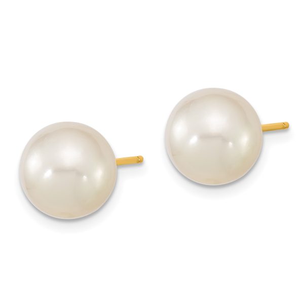 14k 9-10mm White Round Saltwater Cultured South Sea Pearl Post Earrings - Image 2