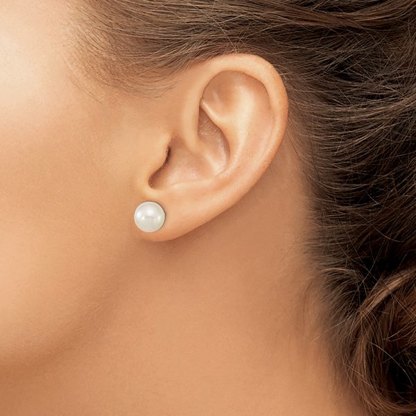 14k 9-10mm White Round Saltwater Cultured South Sea Pearl Post Earrings - Image 3
