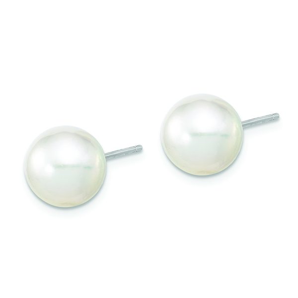 14K White Gold 9-10mm Round White Saltwater South Sea Pearl Earrings - Image 2