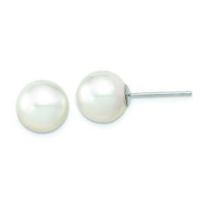 14K White Gold 9-10mm Round White Saltwater South Sea Pearl Earrings