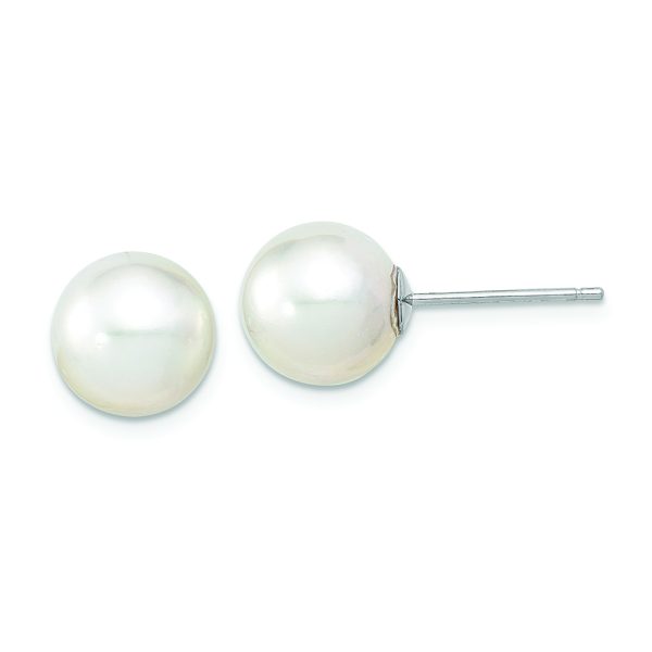 14K White Gold 9-10mm Round White Saltwater South Sea Pearl Earrings