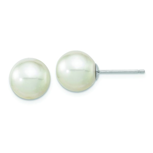 14K White Gold 10-11mm Round White Saltwater South Sea Pearl Earrings