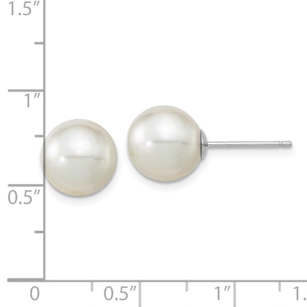 14K White Gold 10-11mm Round White Saltwater South Sea Pearl Earrings - Image 3