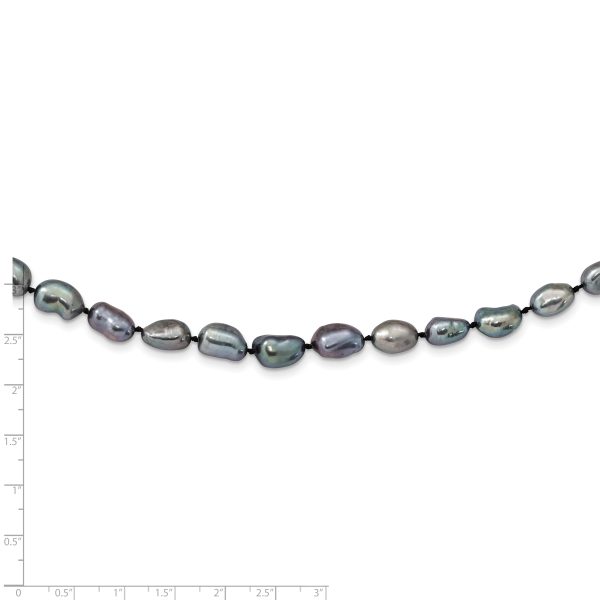 14K White Gold 7x11 Baroque Black FWC Pearl Necklace - Image 2