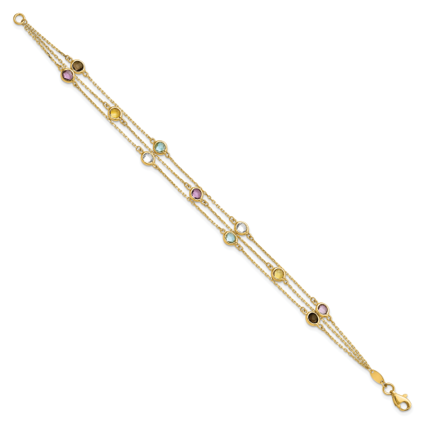 14K Smoky Quartz White Quartz/BT/CI/AM 3-strand 7.5in Bracelet - Image 2