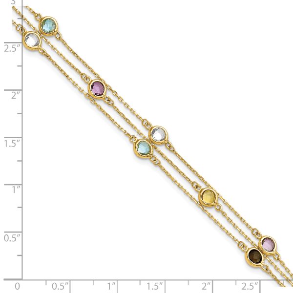 14K Smoky Quartz White Quartz/BT/CI/AM 3-strand 7.5in Bracelet - Image 3