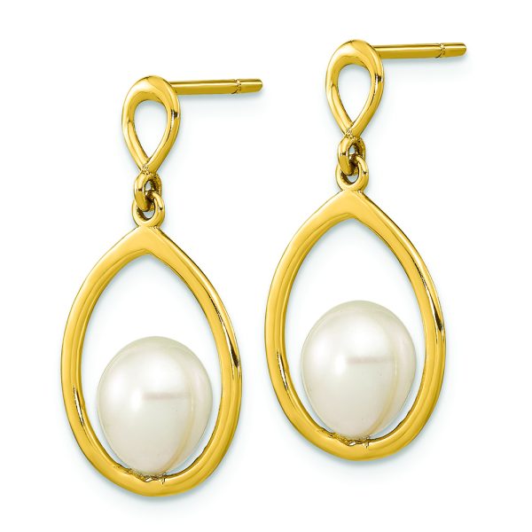 14K 6-7mm Teardrop White FWC Pearl Dangle Earrings - Image 2