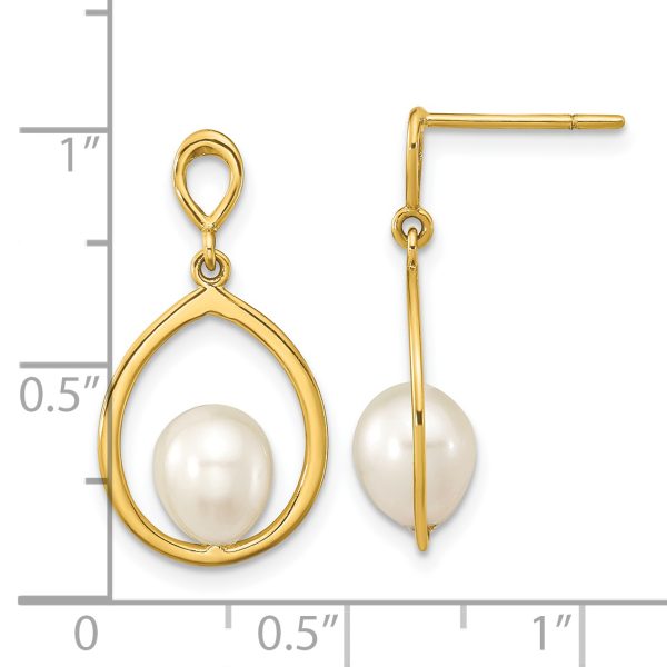 14K 6-7mm Teardrop White FWC Pearl Dangle Earrings - Image 3