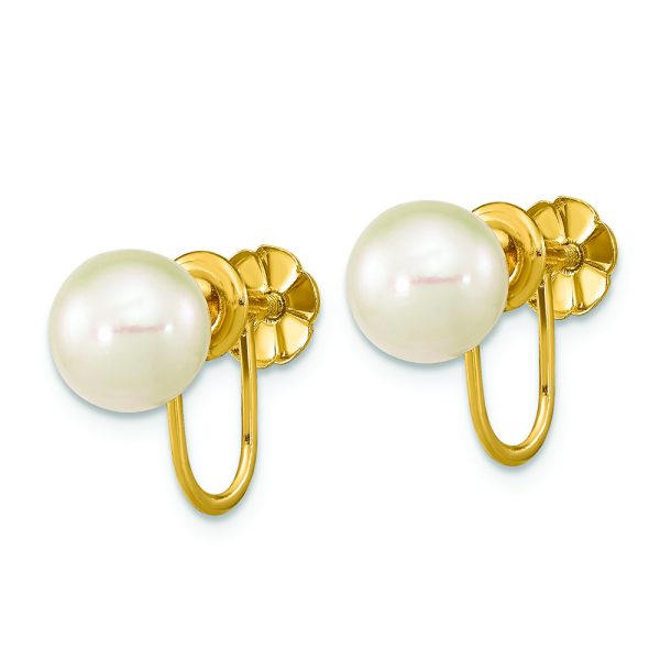 14K 7-8mm Round White FWC Pearl Non-pierced Earrings - Image 2