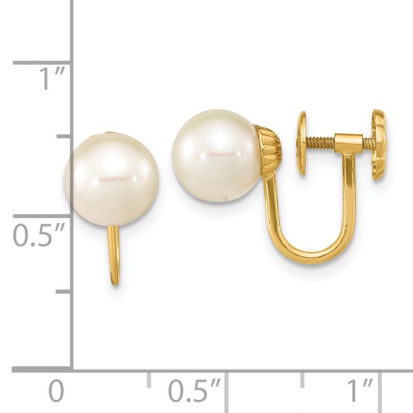 14K 7-8mm Round White FWC Pearl Non-pierced Earrings - Image 3