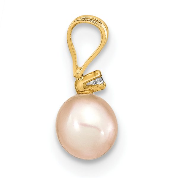 14K Madi K 4-5mm Rd Pink FWC Pearl .03ct. Diamond Earring and Pendant Set - Image 2