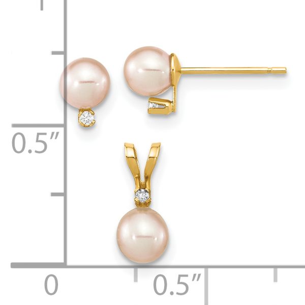 14K Madi K 4-5mm Rd Pink FWC Pearl .03ct. Diamond Earring and Pendant Set - Image 3