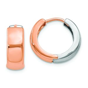 14k Two-tone White and Rose Gold Hinged Hoop Earrings