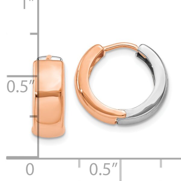 14k Two-tone White and Rose Gold Hinged Hoop Earrings - Image 3