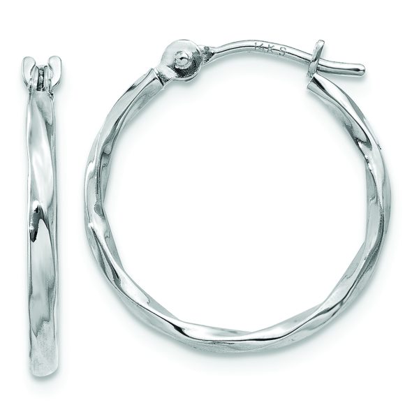 14k White Gold Twisted Hoop Earrings