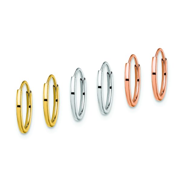 14K Tri Color 3-pair Hoop Earrings Set - Image 2