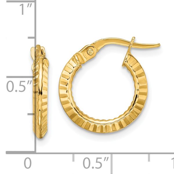 14k Polished and Diamond-cut Hoop Earrings - Image 3