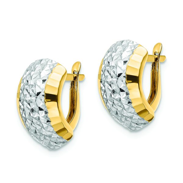 14k w/ White Rhodium Diamond-cut Hinged Earrings - Image 2