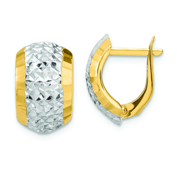 14k w/ White Rhodium Diamond-cut Hinged Earrings