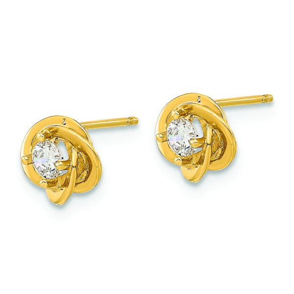 14K Polished Love Knot with CZ Post Earrings - Image 2