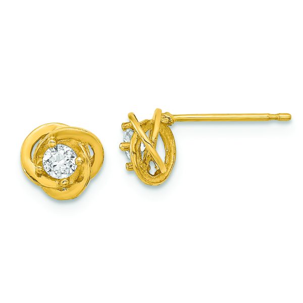 14K Polished Love Knot with CZ Post Earrings