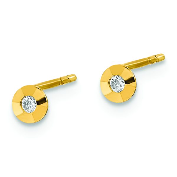 14K Polished CZ Round Post Earrings - Image 2