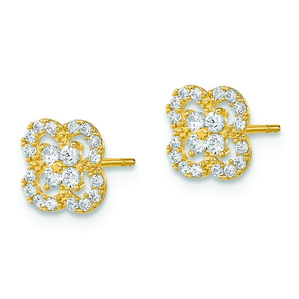 14K Polished Flower CZ Post Earrings - Image 2