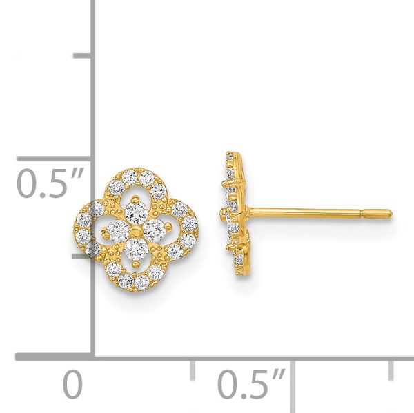 14K Polished Flower CZ Post Earrings - Image 3