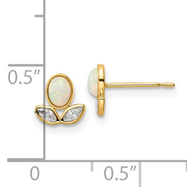 14k CZ & Created Opal Post Earrings - Image 2