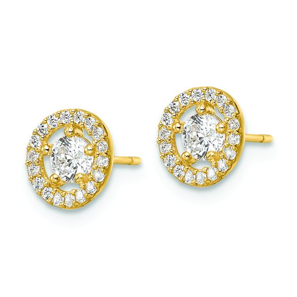 14k CZ Halo Stud Earrings - Image 2