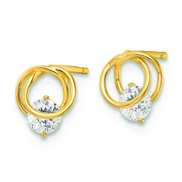 14k Yellow Gold Polished CZ Circles Post Earrings - Image 2