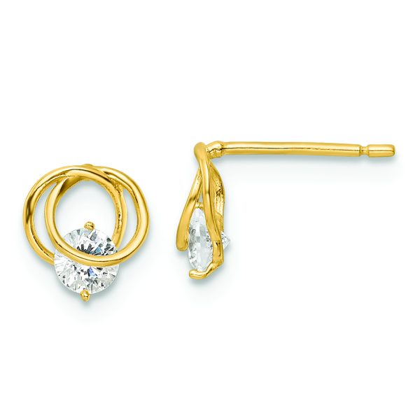 14k Yellow Gold Polished CZ Circles Post Earrings