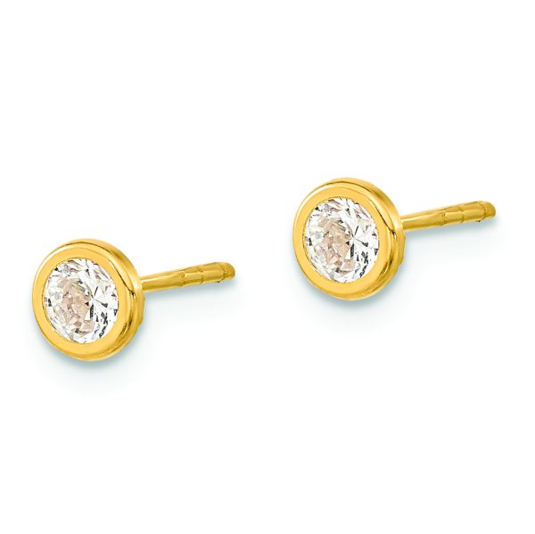 14K Polished Circle Bezel with CZ Post Earrings - Image 2