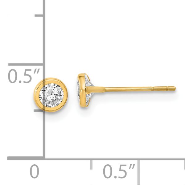 14K Polished Circle Bezel with CZ Post Earrings - Image 3