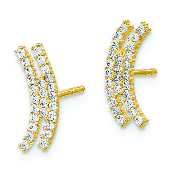 14K Polished Curved Bar CZ Post Earrings - Image 2