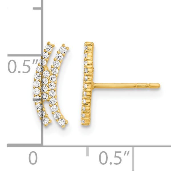 14K Polished Curved Bar CZ Post Earrings - Image 3