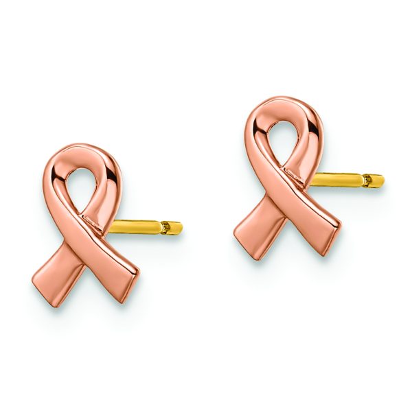 14k Two-tone Rose & Yellow Post Awareness Ribbon Yellow Gold Post Earrings - Image 2