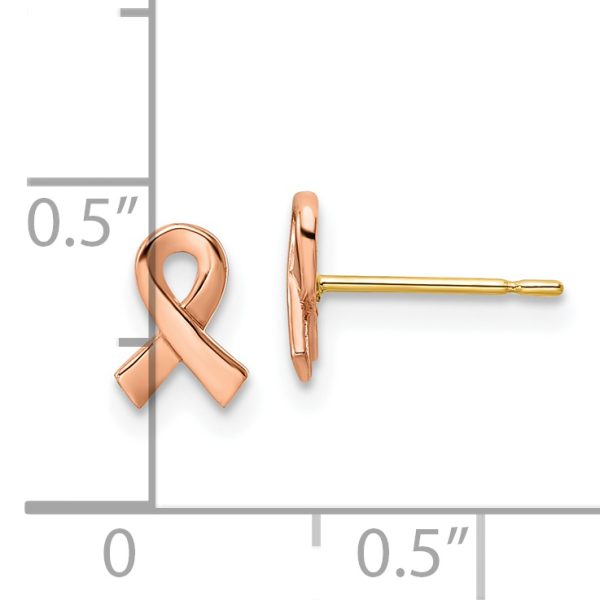 14k Two-tone Rose & Yellow Post Awareness Ribbon Yellow Gold Post Earrings - Image 3