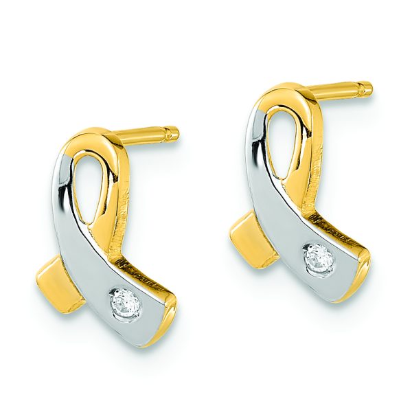 14K Gold White Rhodium CZ Awareness Post Earrings - Image 2