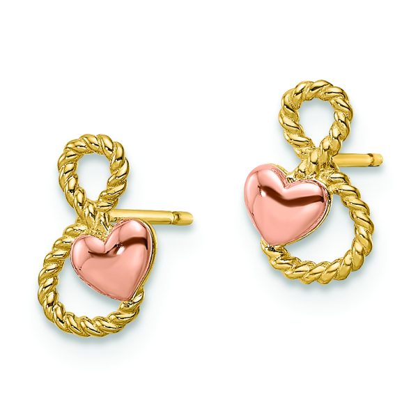 14k Two-tone Heart Post Earrings - Image 2