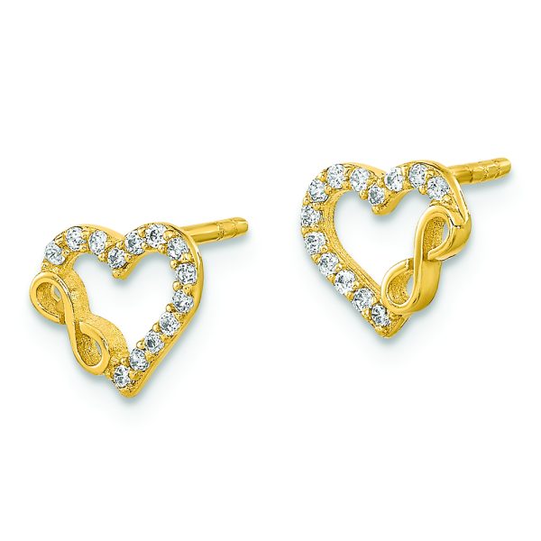 14K Polished Cut Out Heart and Infinity Sign CZ Post Earrings - Image 2