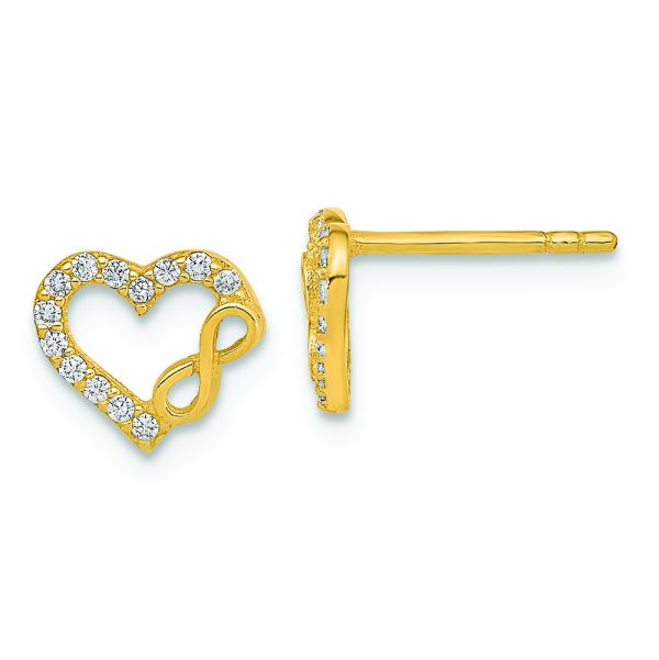 14K Polished Cut Out Heart and Infinity Sign CZ Post Earrings