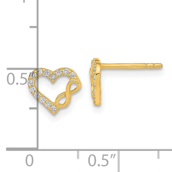 14K Polished Cut Out Heart and Infinity Sign CZ Post Earrings - Image 3